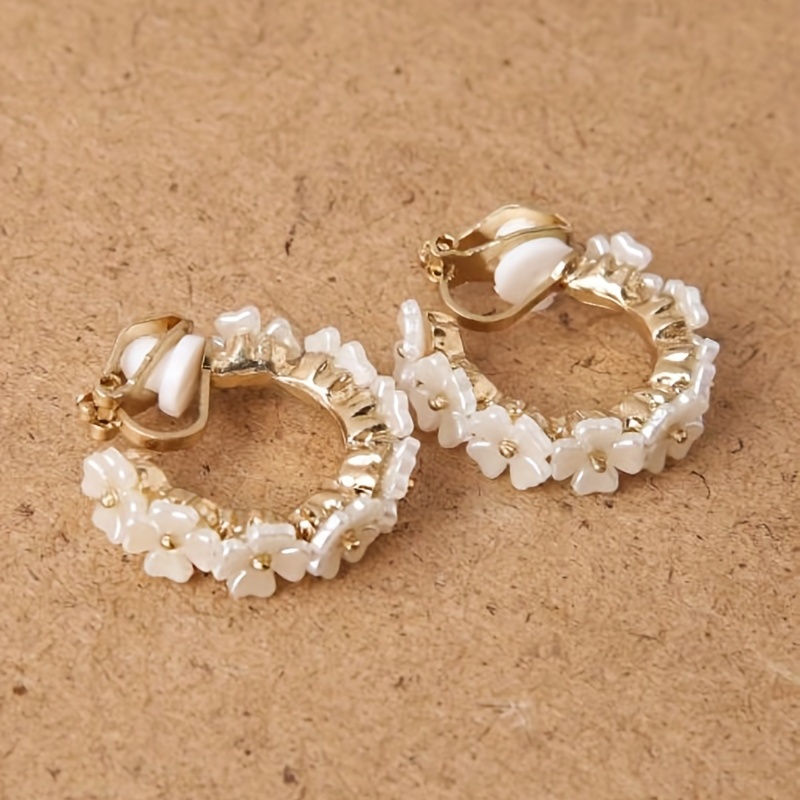 Floral Designed Round Ear Clips for Women